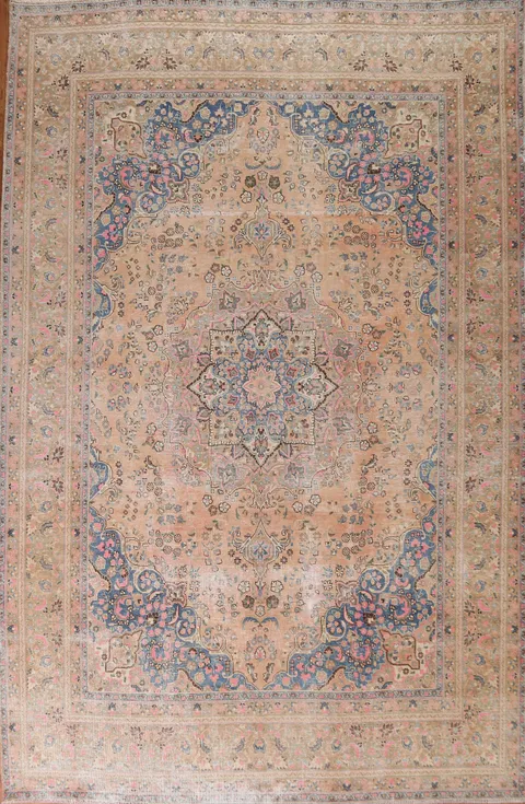 Distressed Over-Dyed Mashad Persian Area Rug 10x13