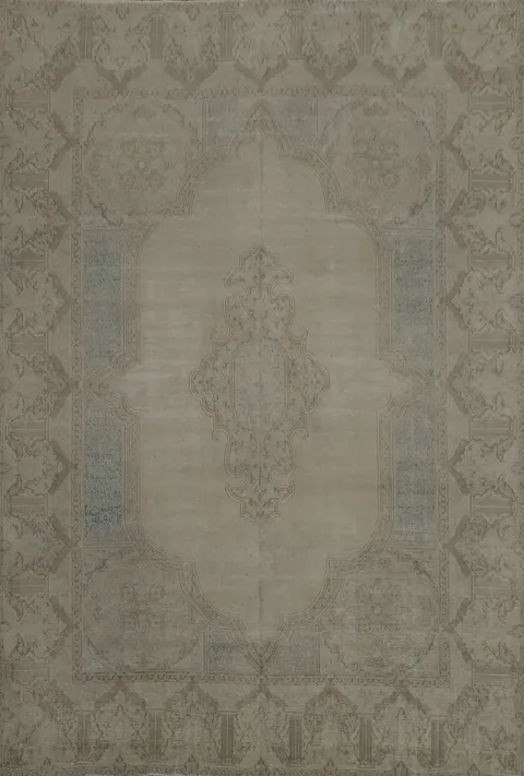 Neutral Tones and Intricate Patterns in Beige Kerman Persian Rug 9x12