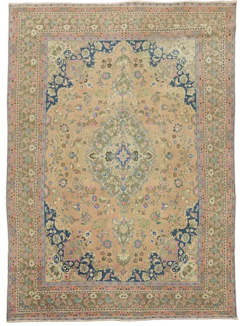 Vintage Coral Pink Muted Mashad Persian Large Rug 10x13 ft