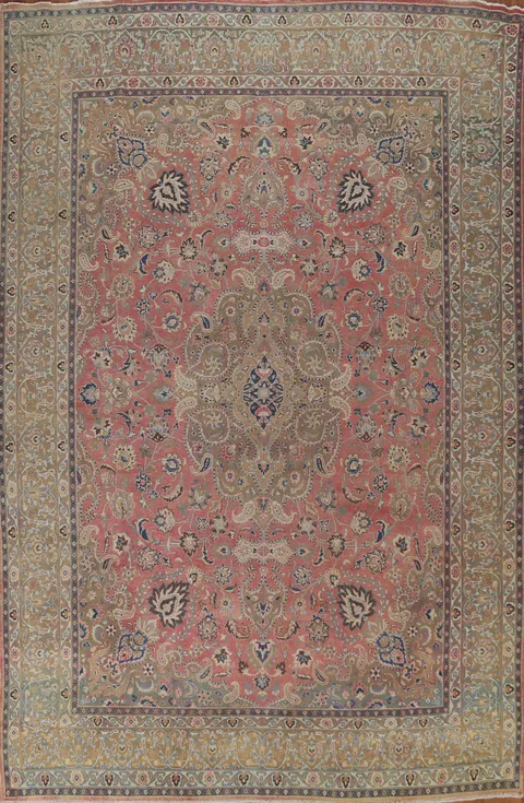 Pink Floral Mashad Persian Area Rug 10x13