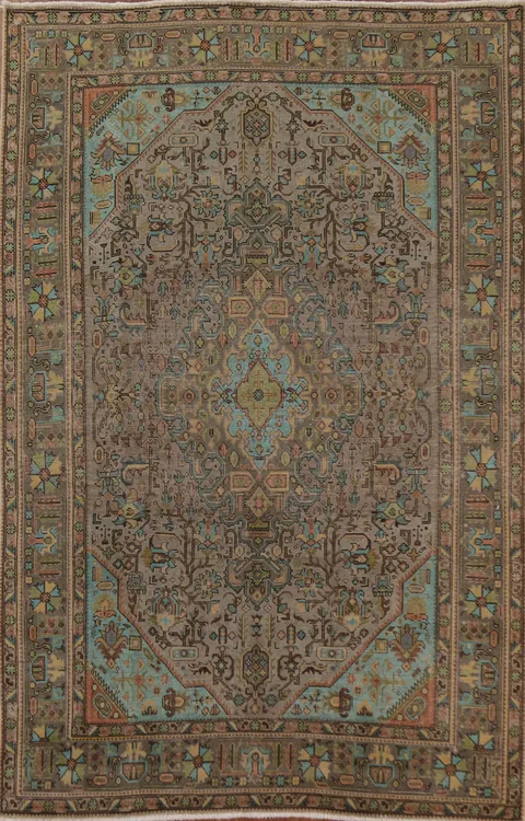 Distressed Over-Dyed Tabriz Persian Area Rug 7x10