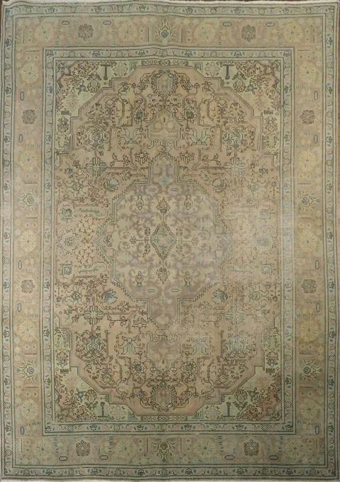 Distressed Geometric Tabriz Persian Wool Area Rug 7x10