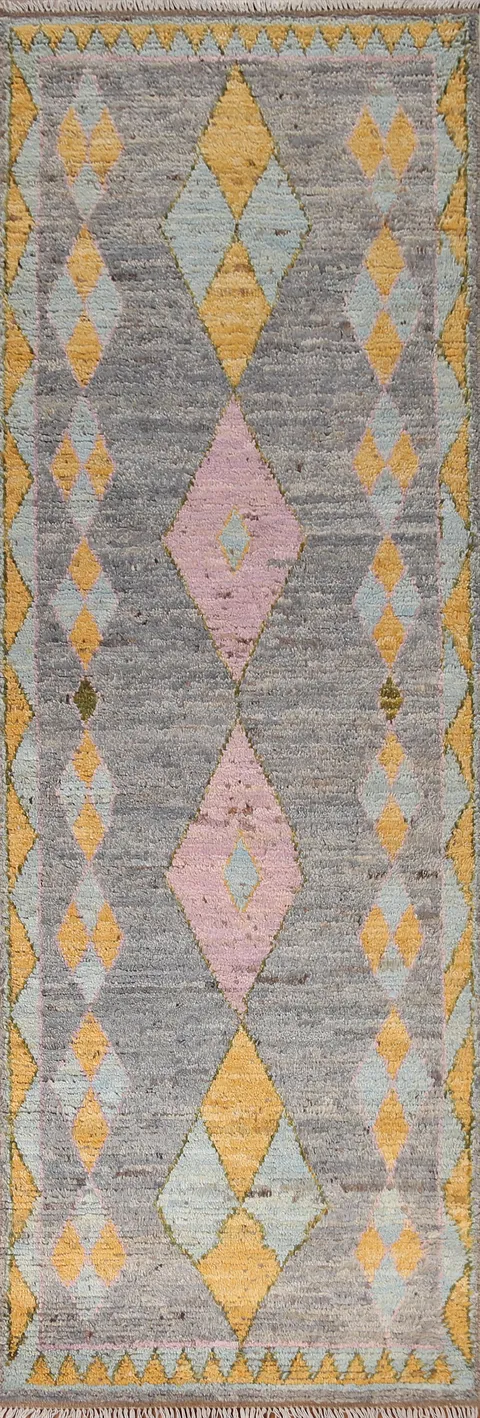 Gray Wool Moroccan Runner Rug 3x10