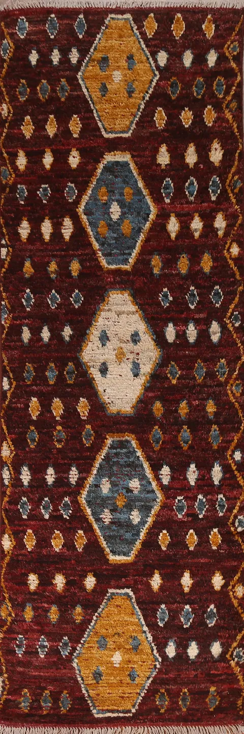 Burgundy Red Moroccan Runner Rug 3x10