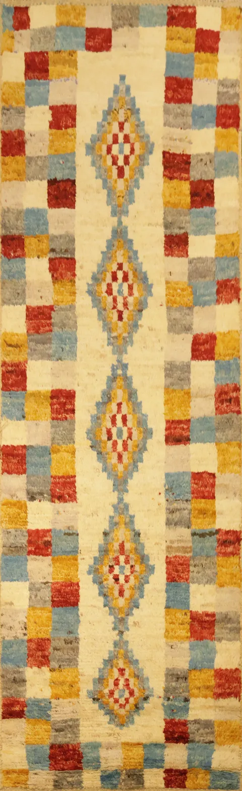 Checkered Moroccan Wool Runner Rug 3x10