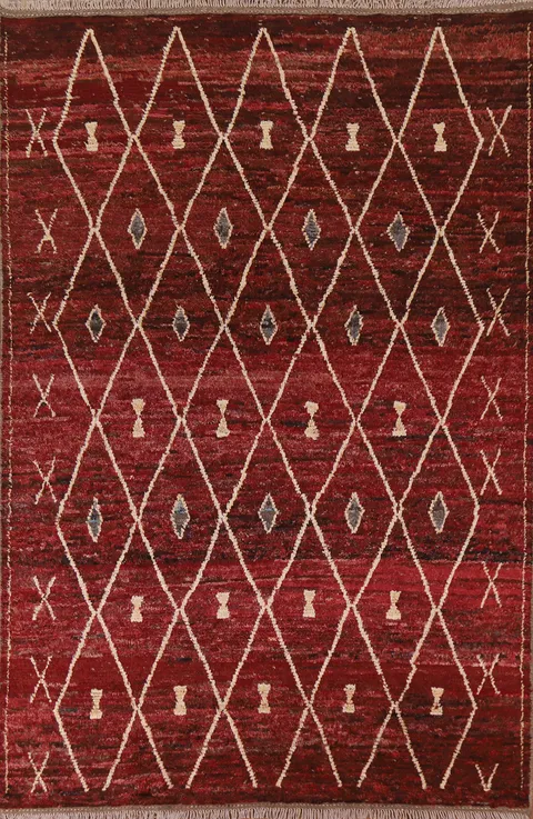Burgundy Trellis Moroccan Area Rug 7x10