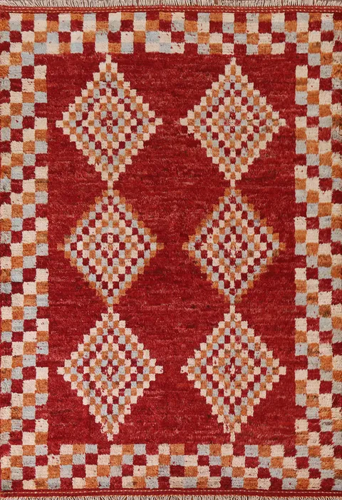 Geometric Red Moroccan Area Rug 6x8
