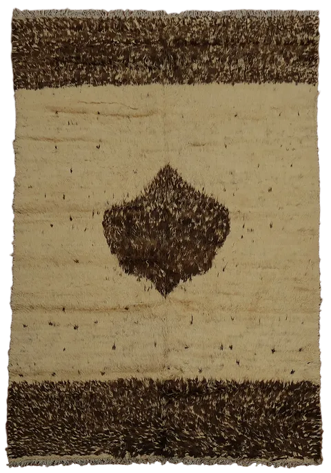 Natural Toned Moroccan Area Rug 7x10 with a Central Diamond Highlight