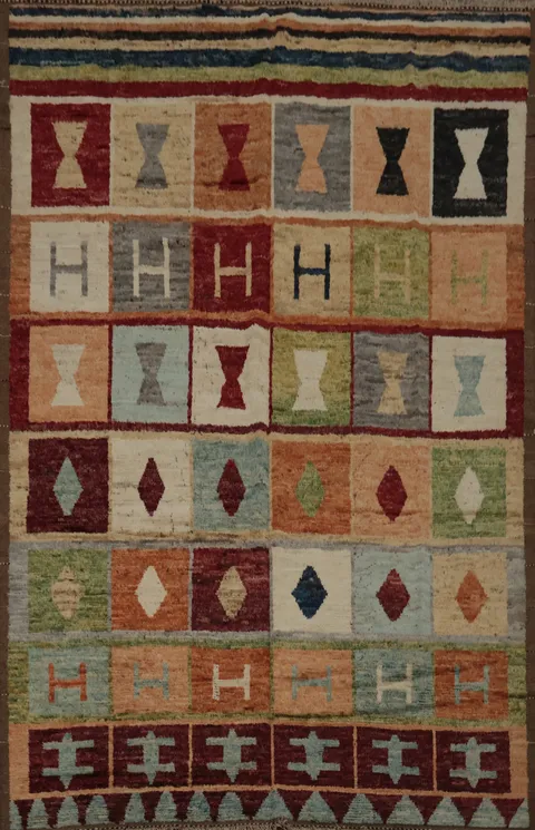 Artistic Moroccan Large Area Rug 9x12 with Unique Block Patterns
