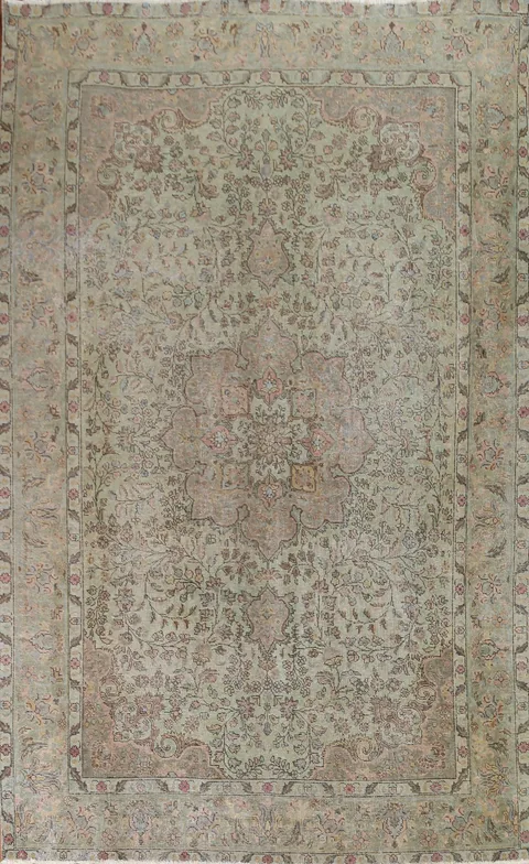 Distressed Green Tabriz Persian Area Rug 8x11