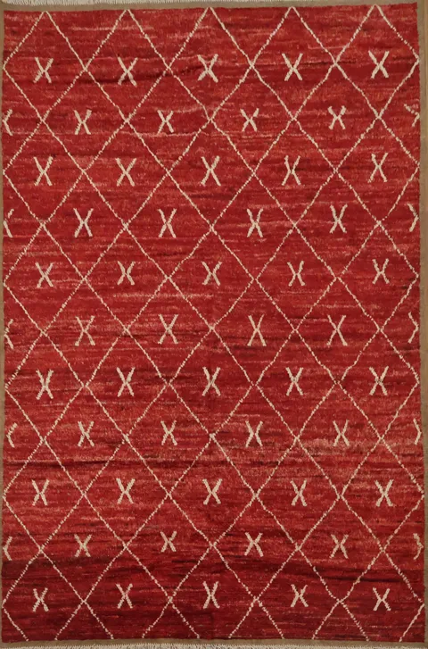 Red Moroccan Area Rug 7x10 with Stunning Diamond and Cross Patterns