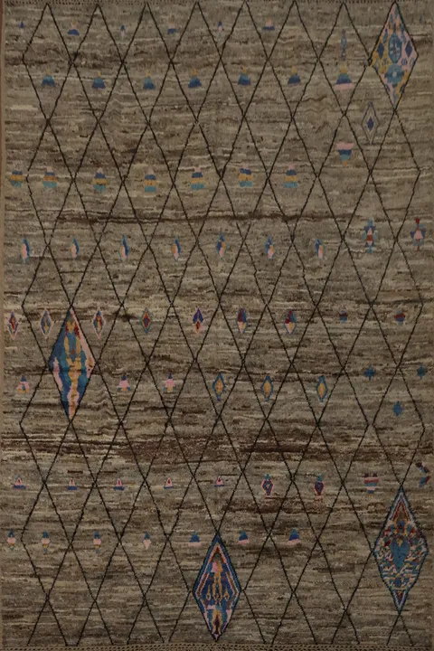 Geometric Moroccan Area Rug 10x12 with Earthy Tones and Subtle Hues