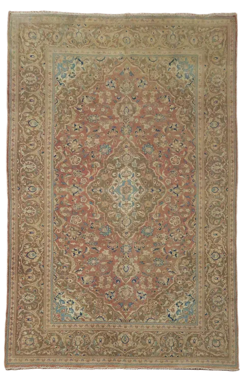 Muted Color Traditional Kashan Persian Wool Area Rug 7x10