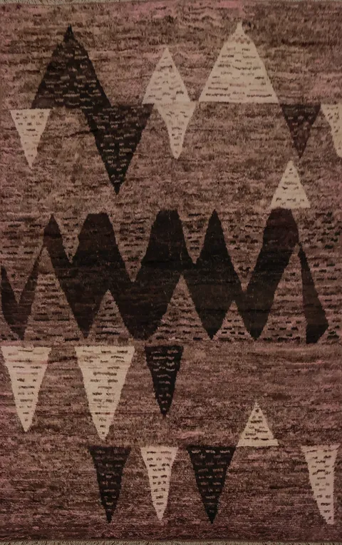 Pink/ Brown Moroccan Wool Area Rug 7x10