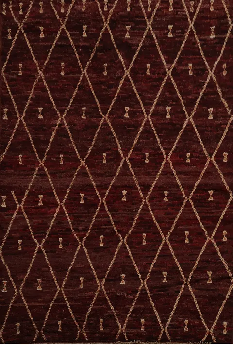 Elegant Moroccan Wool Area Rug 7x10 with Intricate Diamond Motifs
