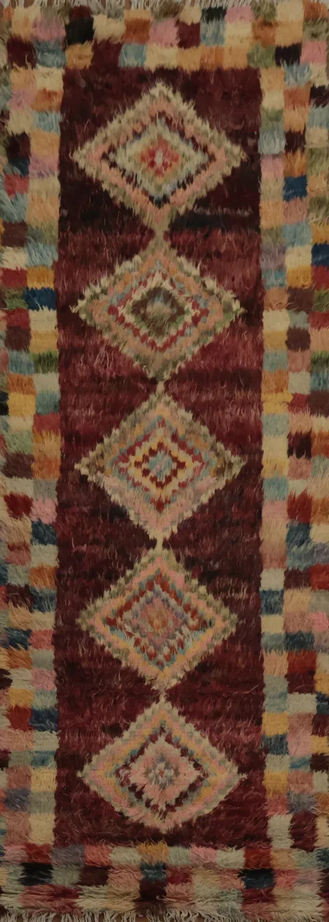Burgundy Red Moroccan Berber Runner Rug 3x10