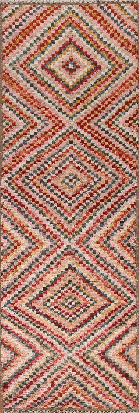 Checkered Moroccan Wool Runner Rug 3x10