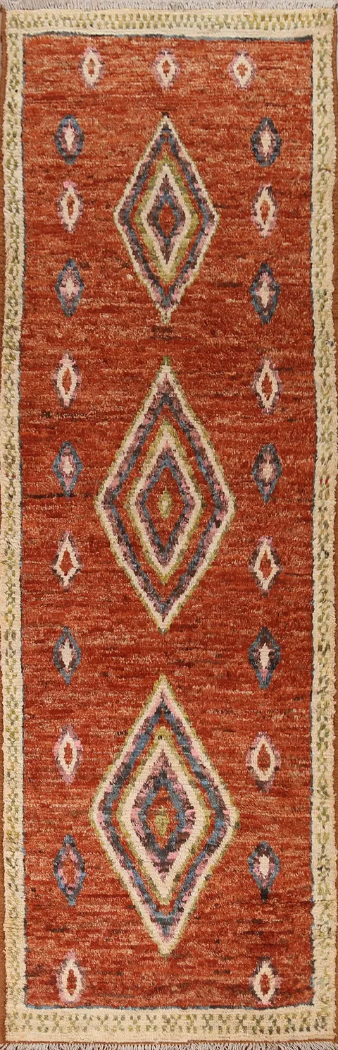 Hand-Knotted Moroccan Oriental Runner Rug 3x10