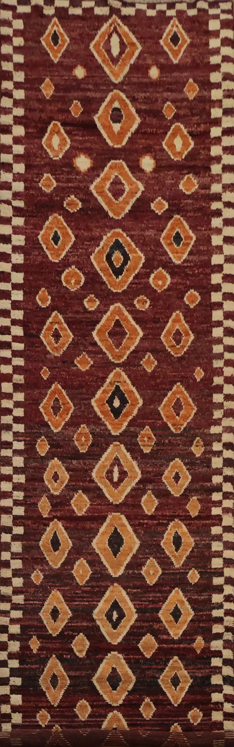 Rich and Textured Diamond Handmade Moroccan Runner Rug 4x16