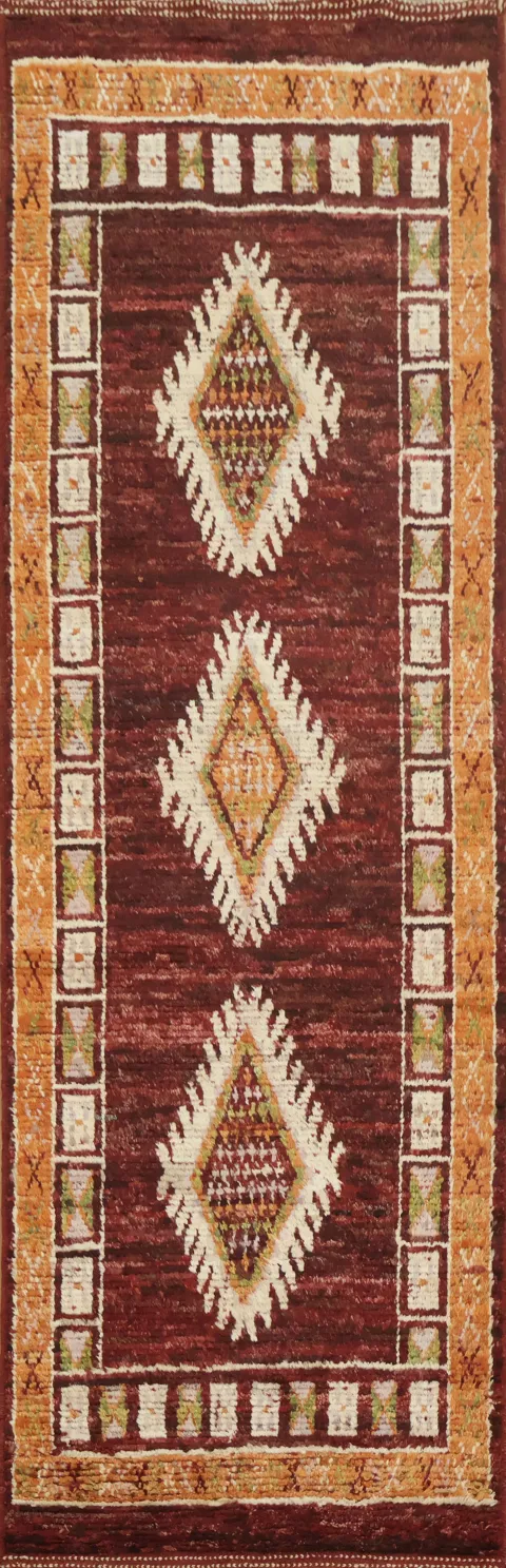 Burgundy Red Moroccan Runner Rug 3x10