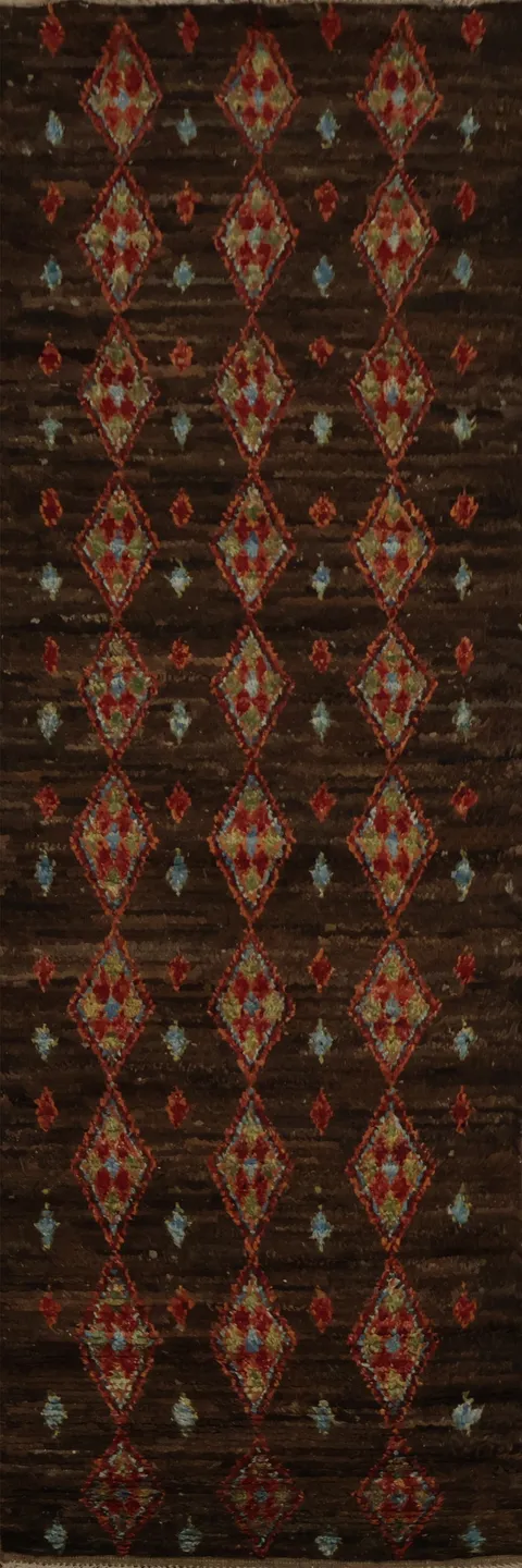 Moroccan Runner Rug 3x9 with Eye-Catching Diamond Motifs