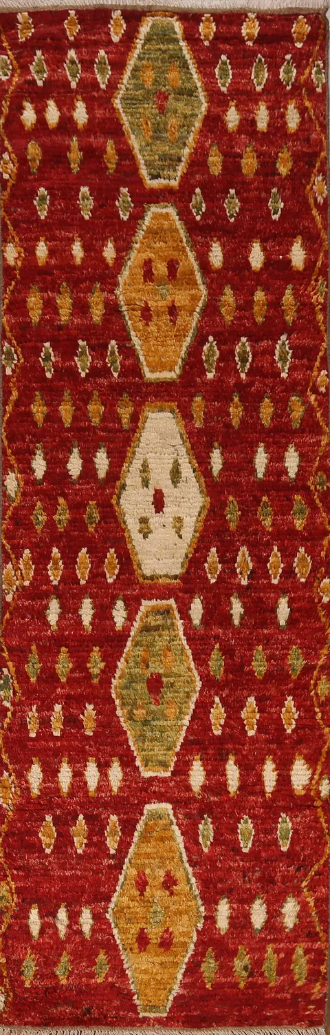 Red Moroccan Oriental Runner Rug 3x10