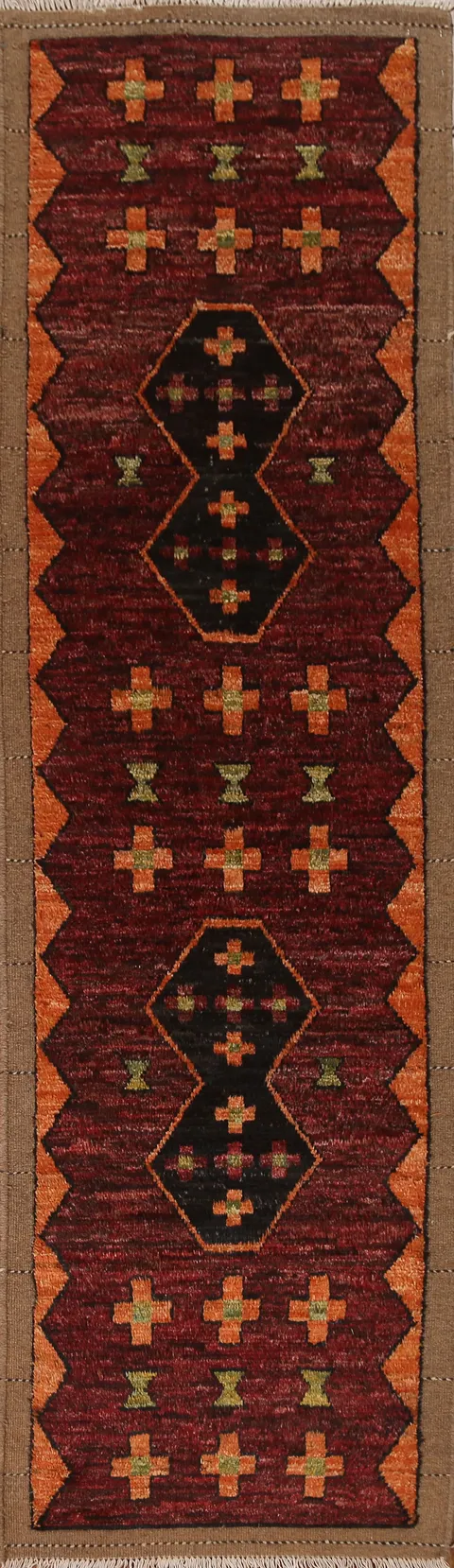 Burgundy Red Moroccan Wool Runner Rug 3x10