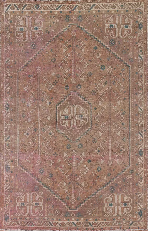 Vintage Geometric Shiraz Persian Area Rug 6x9