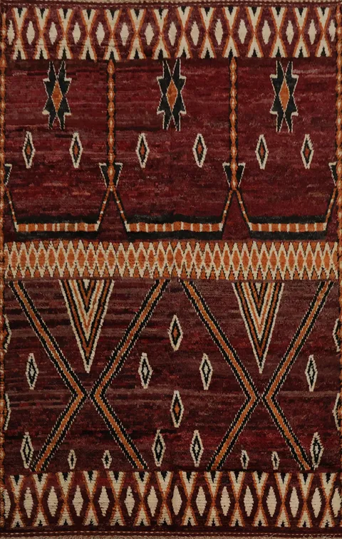 Bohemian Moroccan Area Rug 7x10 Showcasing Traditional Geometric Artistry