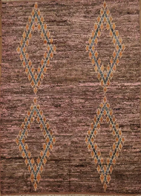 Brown/ Pink Moroccan Wool Area Rug 6x8