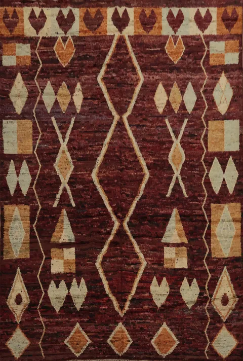 Rustic Bohemian Moroccan Area Rug 8x10 with Tribal Inspired Motifs