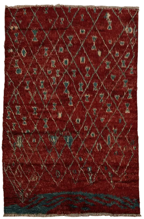Red Berber Moroccan Area Rug 6x10 with Geometric Design Accents