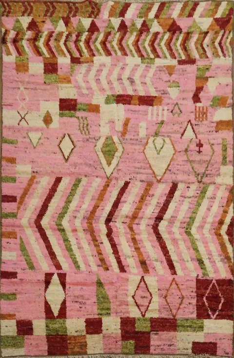 Pink Moroccan Geometric Area Rug 6x10