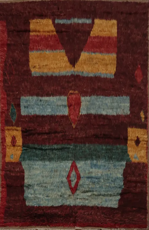 Unique Abstract Patterned Moroccan Area Rug with Warm Color Palette 9x12