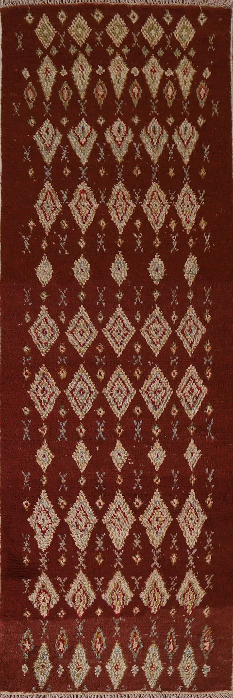 Red Geometric Moroccan Runner Rug 3x9