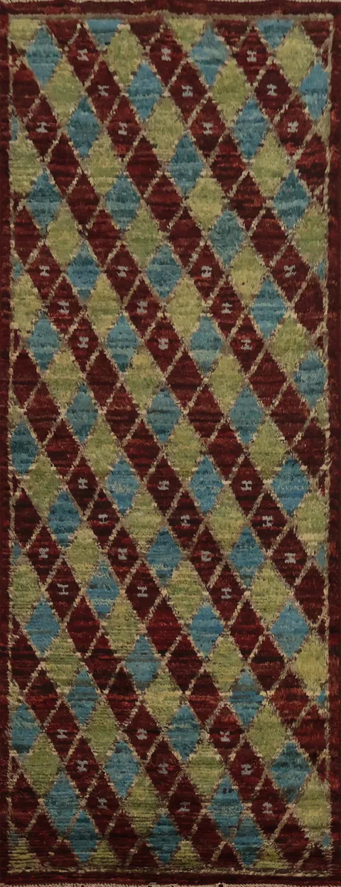 Hand-Knotted Wool Moroccan Runner Rug 3x10