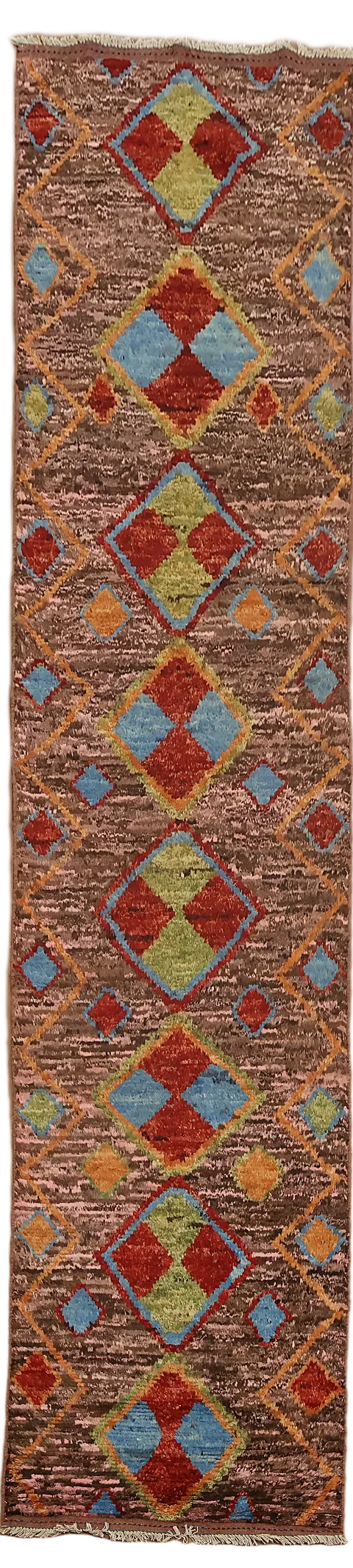 Pink/ Brown Moroccan Runner Rug 3x13