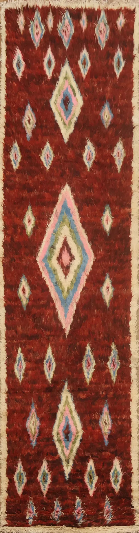 Burgundy Red Moroccan Berber Runner Rug 3x10