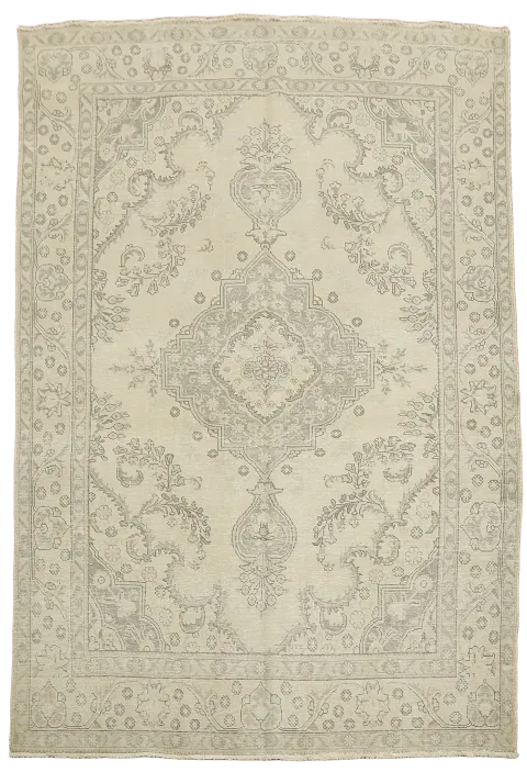 Soft Neutral Tones Tabriz Persian Beige and Grey Vintage Rug 6x9 ft