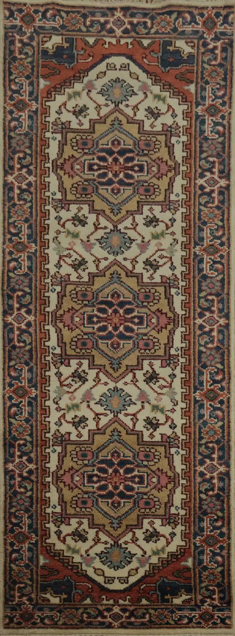 Elegant Heriz Serapi Runner Rug 3x8 with Rich Decorative Patterns