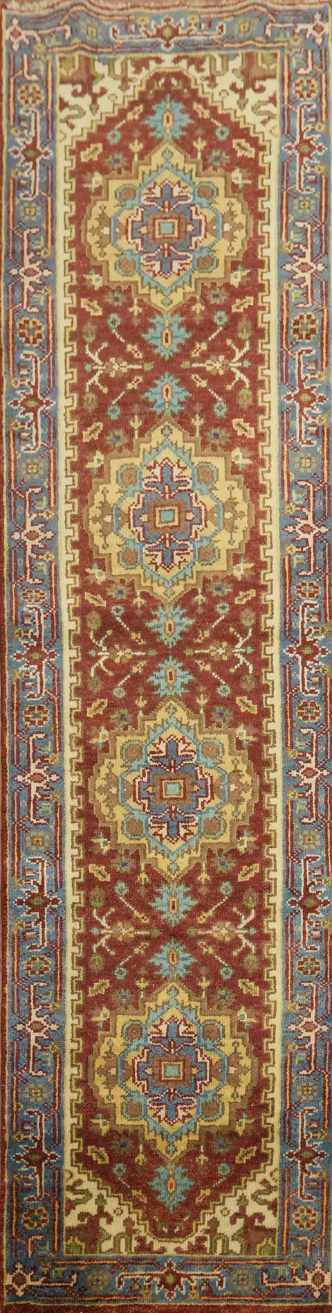 Red Wool Heriz Serapi Oriental Runner Rug 3x10
