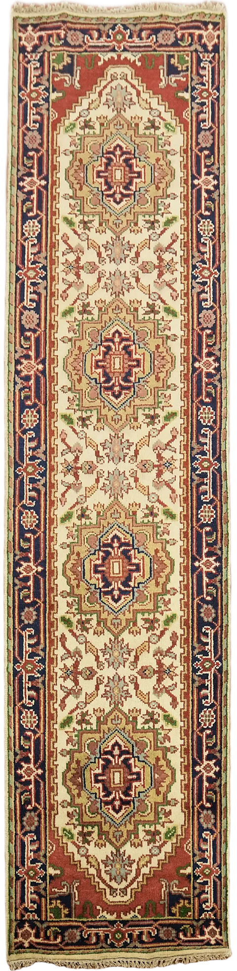 Ivory Heriz Serapi Geometric Runner Rug 3x10