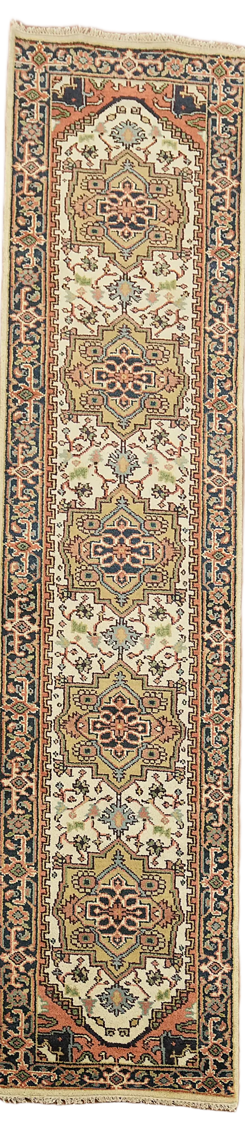 Geometric Heriz Serapi Ivory Runner Rug 3x12