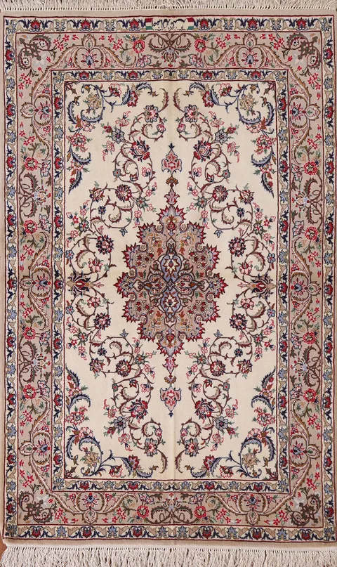 Vegetable Dye Isfahan Signed Persian Area Rug 4x6