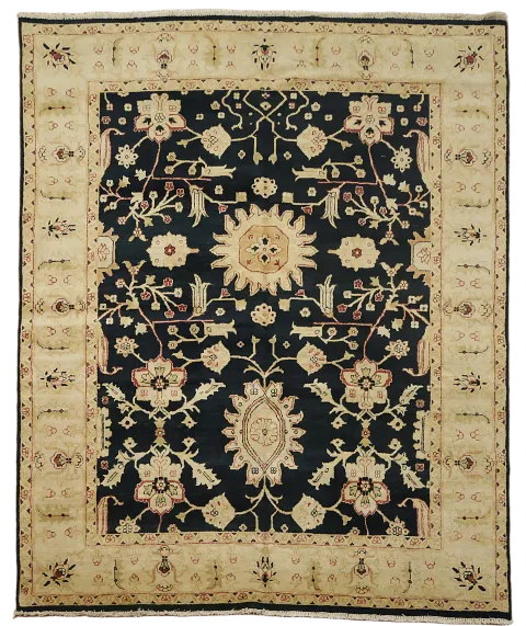 Exquisite Black and Beige Rug with Vintage Floral Patterns 8x10