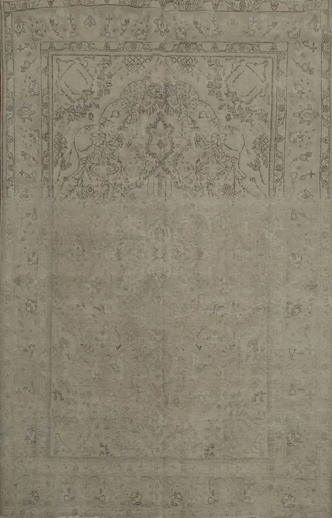 Neutral Vintage Tabriz Persian Area Rug 7x9 for Classic Home Décor