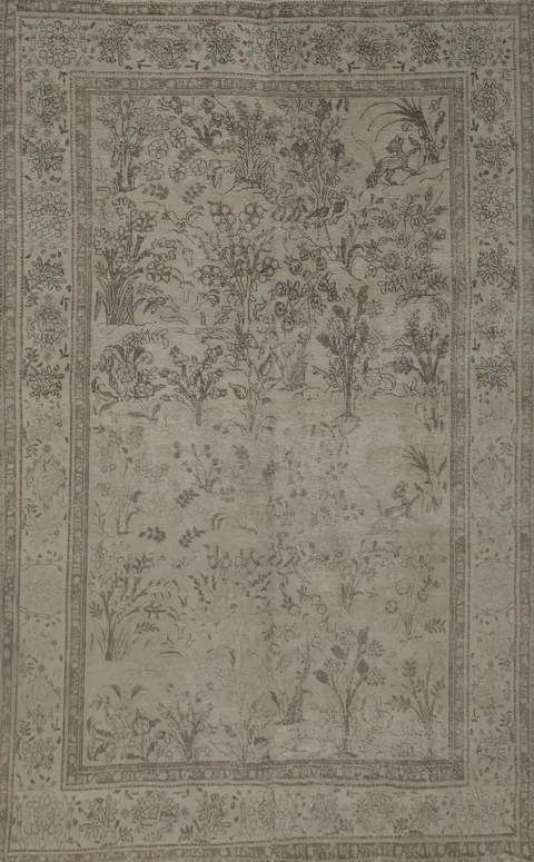Vintage Tabriz Persian Area Rug 7x10 with Intricate Botanical Patterns
