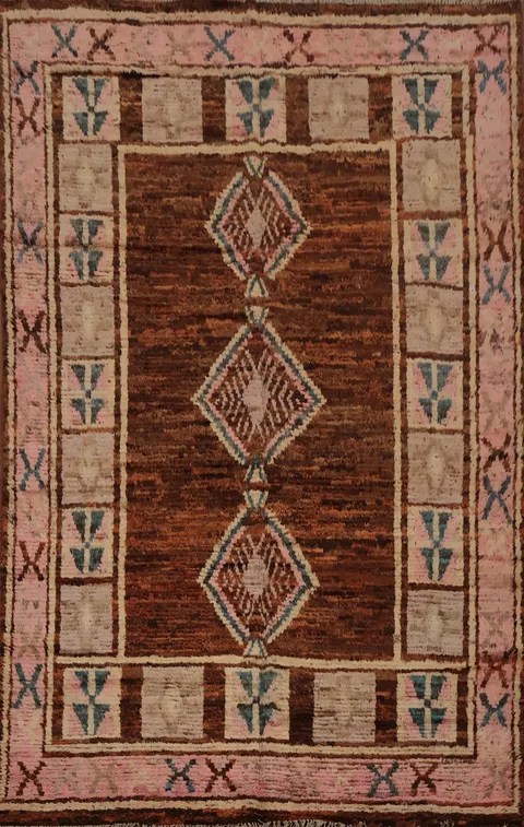 Geometric Moroccan Area Rug 7x10 with Earthy Tones and Bold Borders