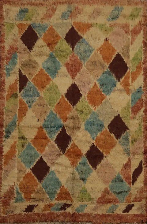 Checkered Moroccan Wool Area Rug 5x6