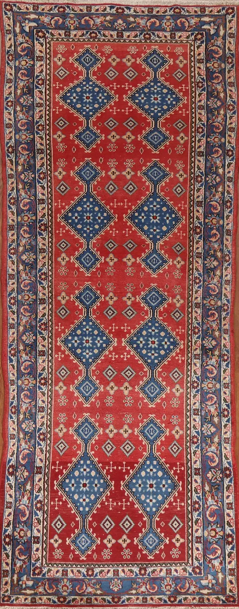 Vegetable Dye Geometric sarouk Runner Rug 4x11